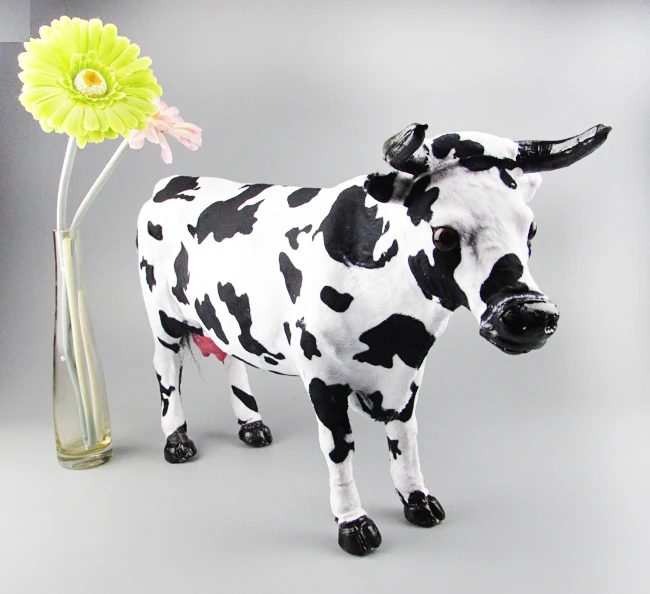 large 53x30cm simualtion cow toy model plastic& furs dairy cow hard model home decoration Xmas gift w5776