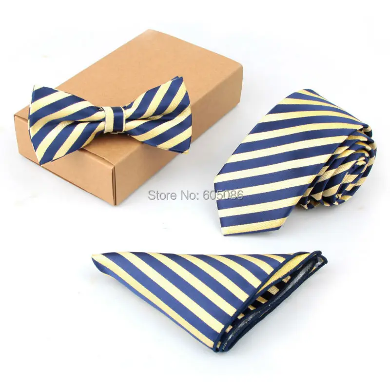 

HOOYI 2019 Fashion Striped Men's Ties Set 3pcs in 1 Bow Tie Handkerchief For wedding 43 designs