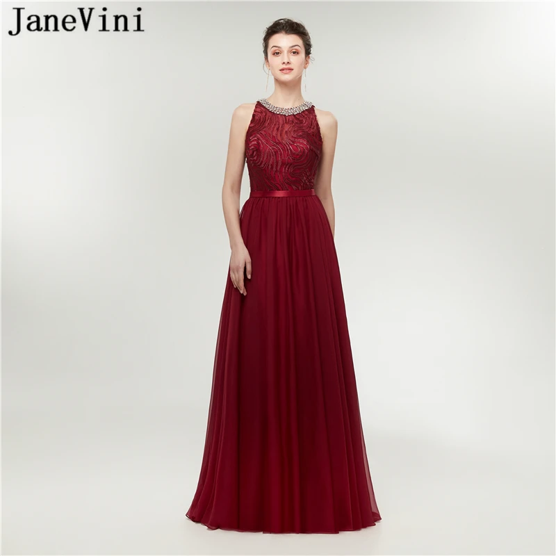 Janevini vestidos femininos vintage borgonha, vestidos de dama de honra para mulheres, gola redonda com zíper nas costas, vestidos de festa longo de baile