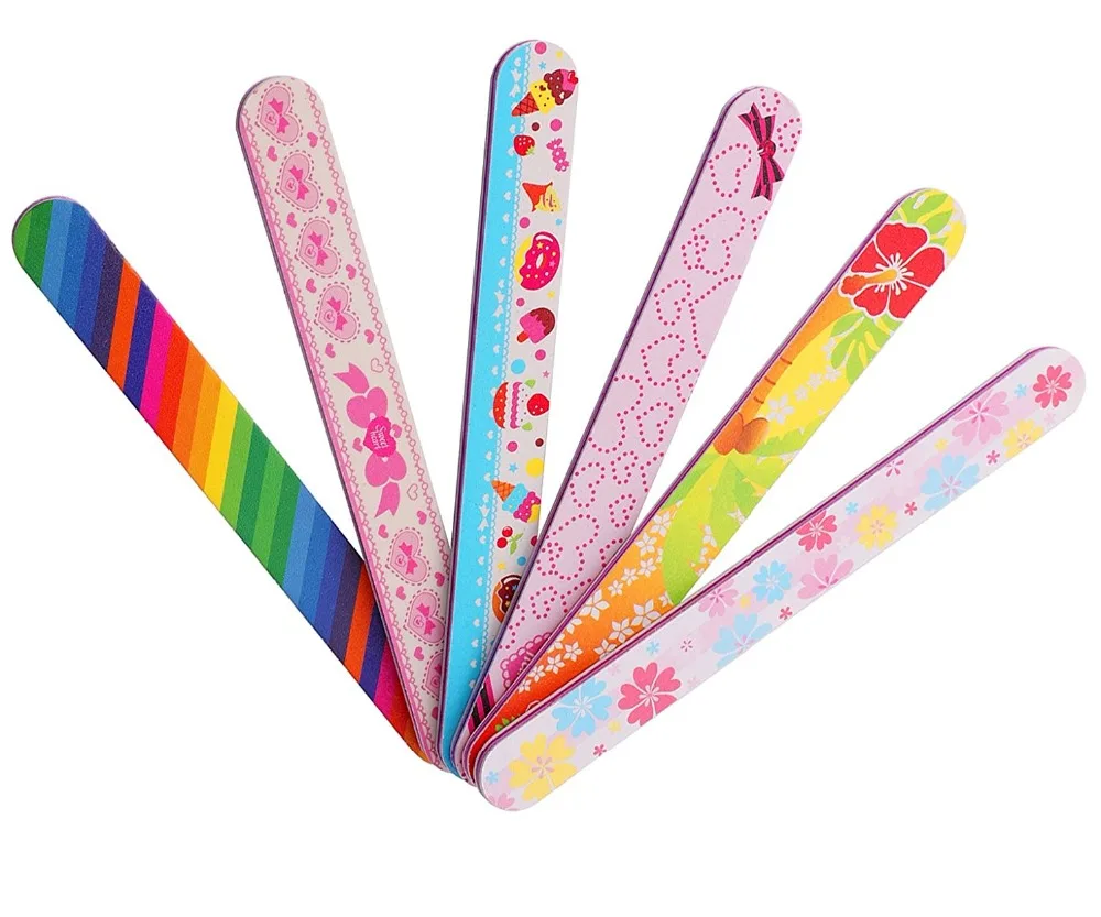 6 Pcs Colorful Nail Files Set Two Sided Flower Washable Emery Board Nail File Nail Buffer File Block Natural Manicure File