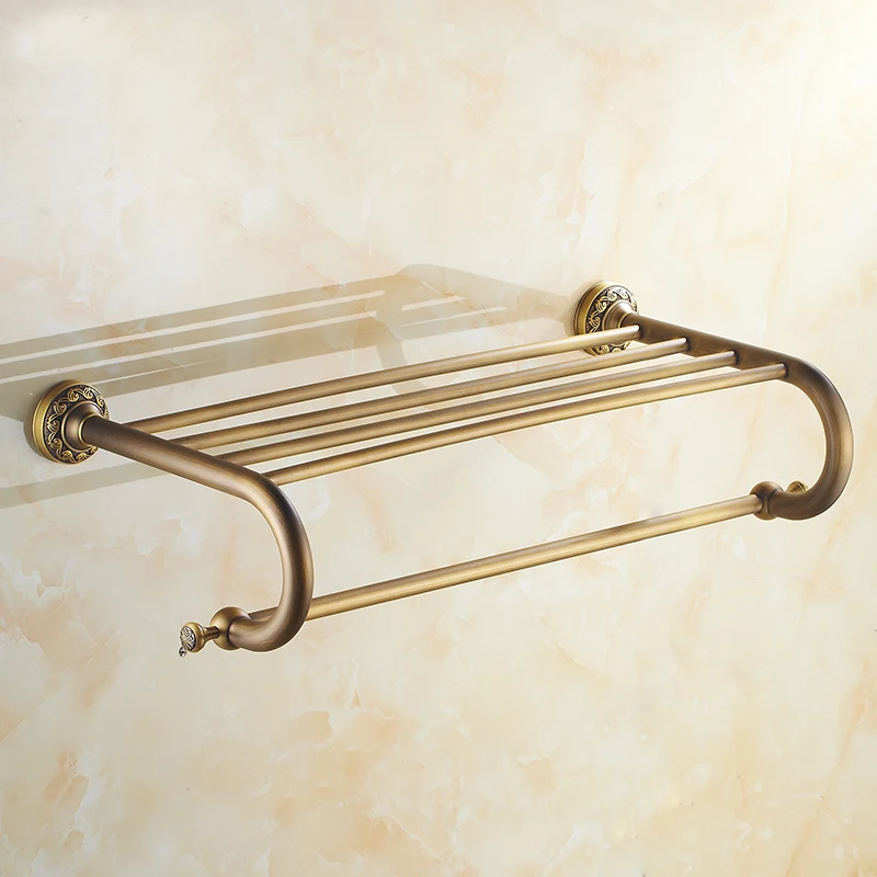 Newly Euro Antique Retro Brass Bathroom Towel Racks Double Towel Rack Wall Mounted Towel Shelf TR1019