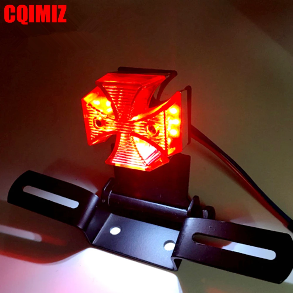 LED Motor License Plate Lampu Rem Berhenti Lampu Cross Ekor Lampu untuk Harley Bobber Helikopter Cruiser Honda Yamaha Suzuki