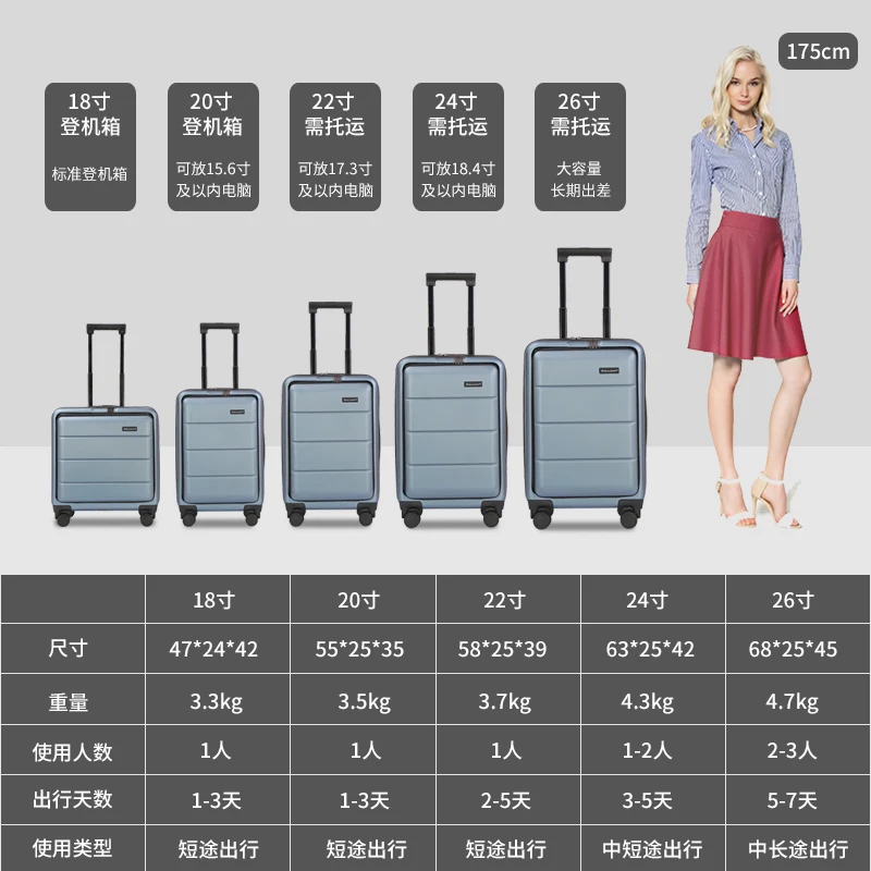 Front computer bag luggage fashion password box carry on travel trolley case universal wheel suitcase business boarding box