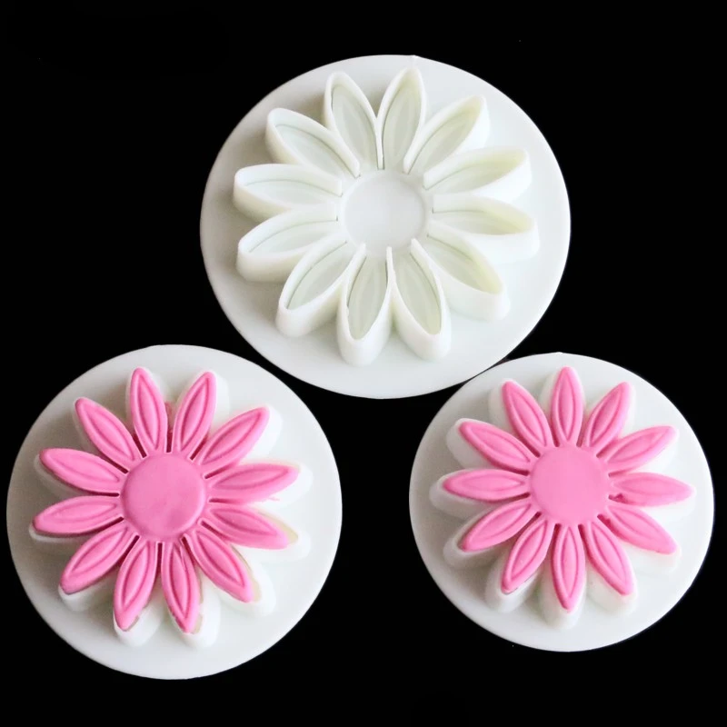 Aomily 3pcs/Set Sunflowers 3D Cookies Fondant Cutter Homemade Cake Pastry DIY Baking Embossed Chocolate Biscuit Mold Decorating