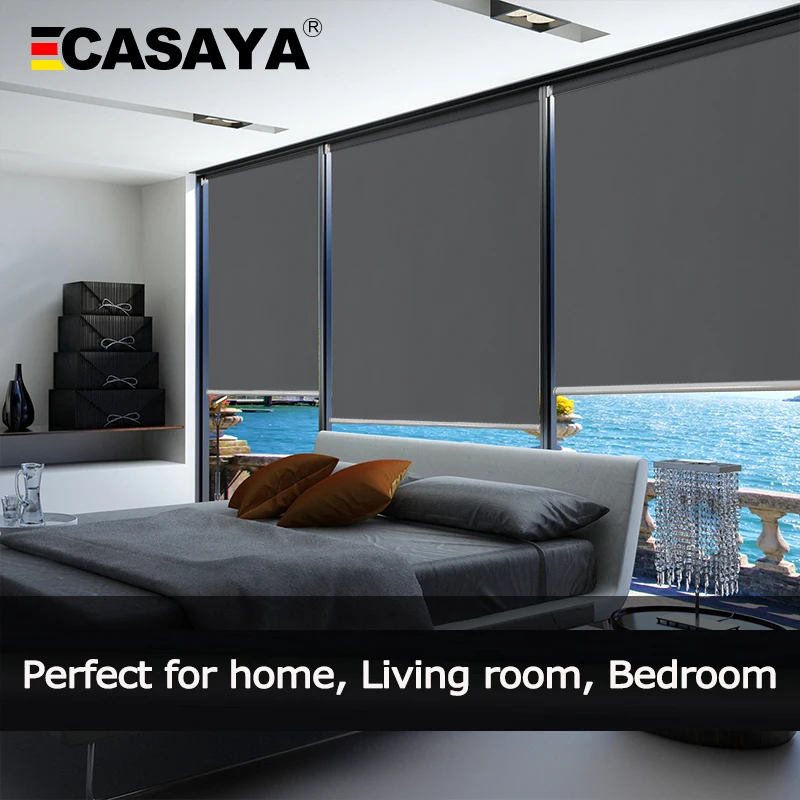 CASAYA Blackout Roller Blinds Drill System Office Kitchen Bed Room Half or Full Shade Quality Grey window blinds Custom Size