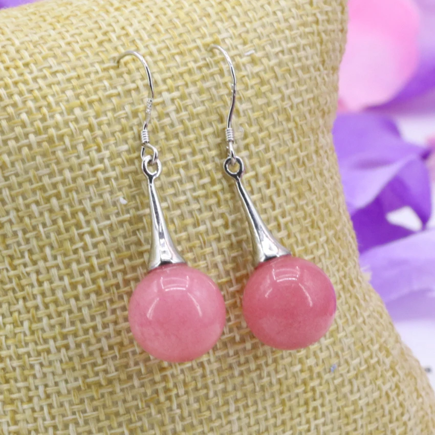 New natural stone hồng rhodochrosit 12 mét vòng hạt chalcedony jades dangle bông tai cho nữ hoa tai ngọc handmade jewelry B3244