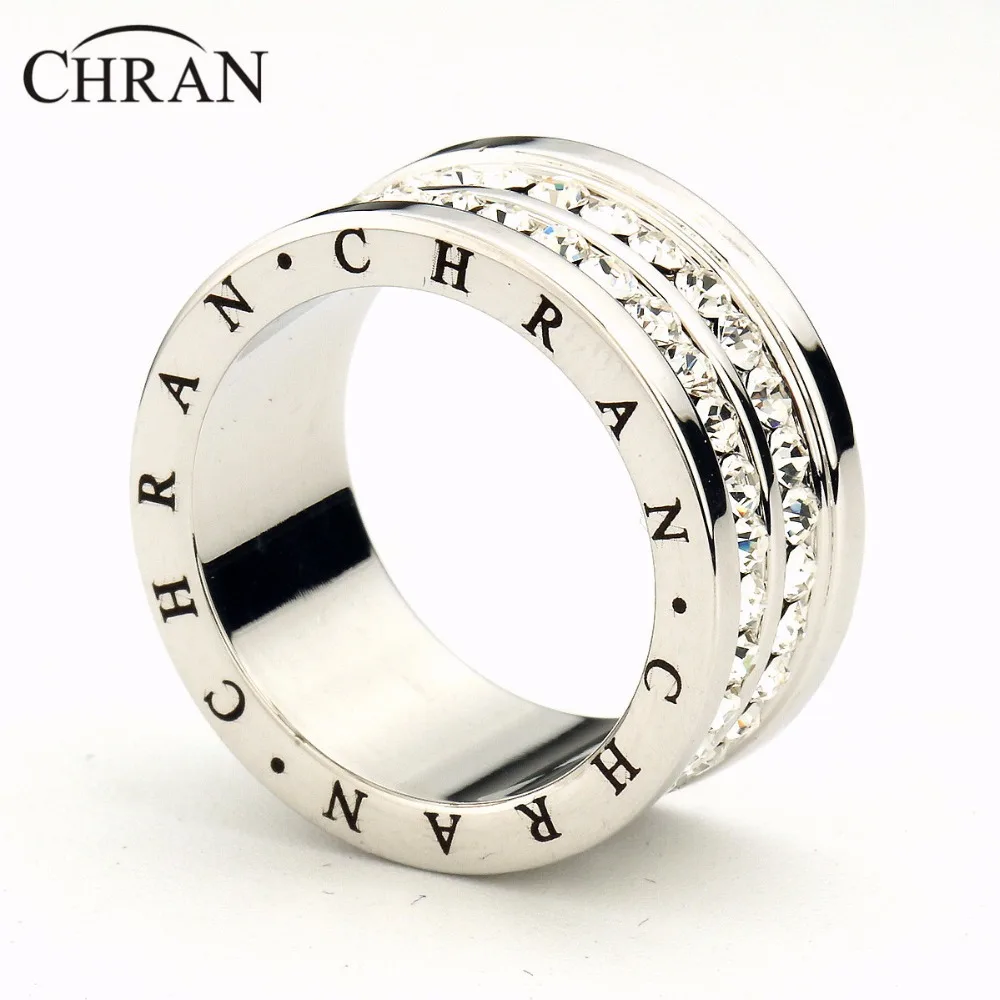 CHRAN Unique 2 Row Crystal Promised Band Ring Exquisite Ladies Gifts Elegant Silver Plated CZ Engagement Rings for Women