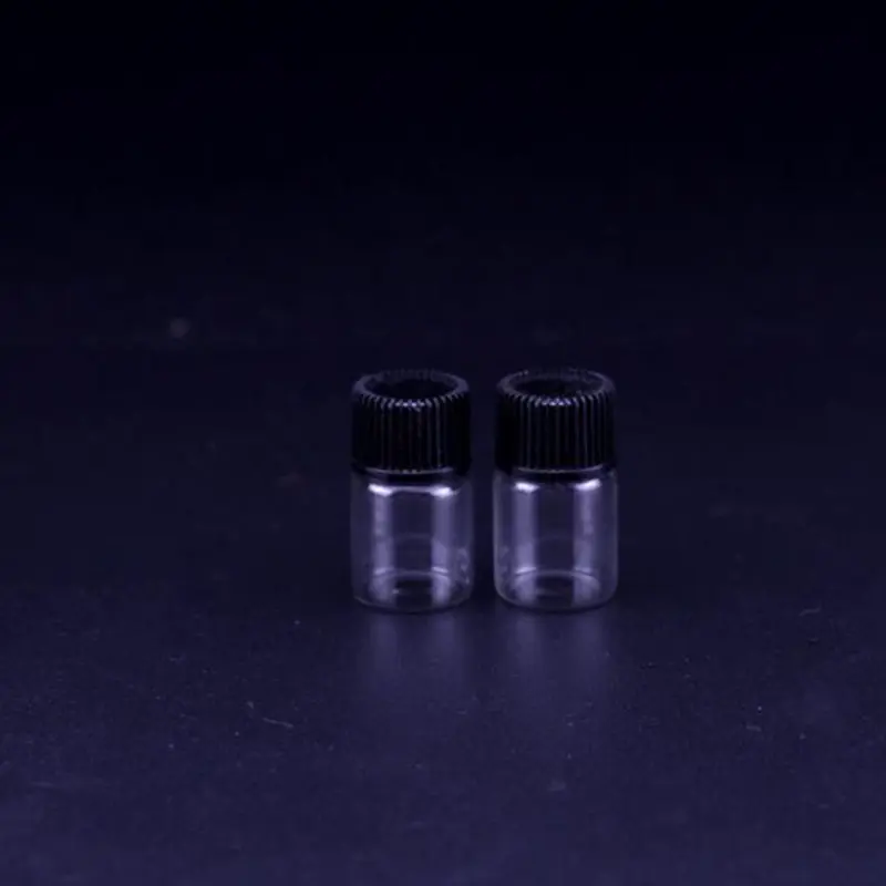 1ML 2ml 3ml Mini Glass Bottle clear Sample Vials Small Essential Oil Bottle with Black screw cap F20171639