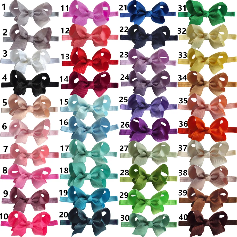 3 inch Hair Bow with FOE Elastic Headbands Nylon Hairbands Boutique Baby Girls Hair Accessories Jojo Bow Hairbands 40 pcs