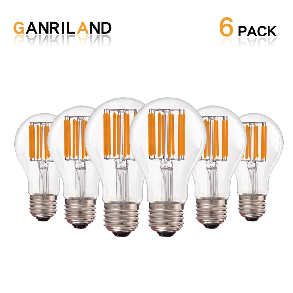 

GANRILAND Dimmable 10W A19 Globe LED Filament Light Bulbs 2700K E26 E27 110V 220V Decorative Vintage Glass Round Bulb Lampada