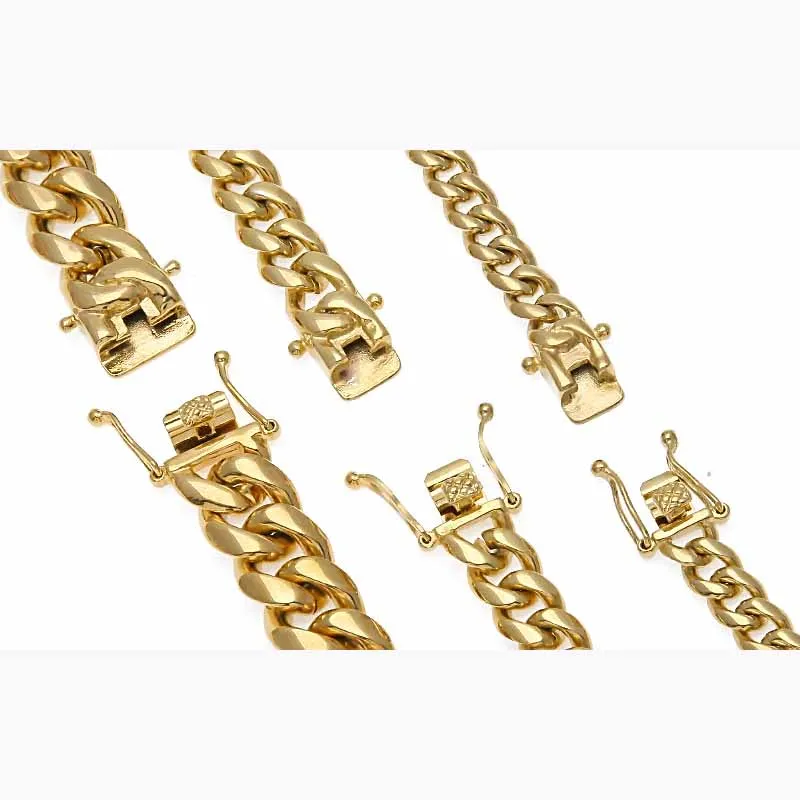 News Arrival 8/10/12/14mm Stainless Steel Miami Curb Cuban Link Chain Necklaces Casting Dragon Lock Clasp Men Hip Hop  Jewelry