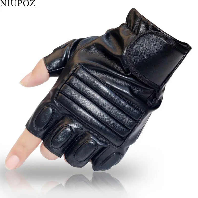 Guante de gimnasio de cuero PU negro para hombre, deporte, Fitness, ciclismo, medio dedo, Guantes de conducción, G141