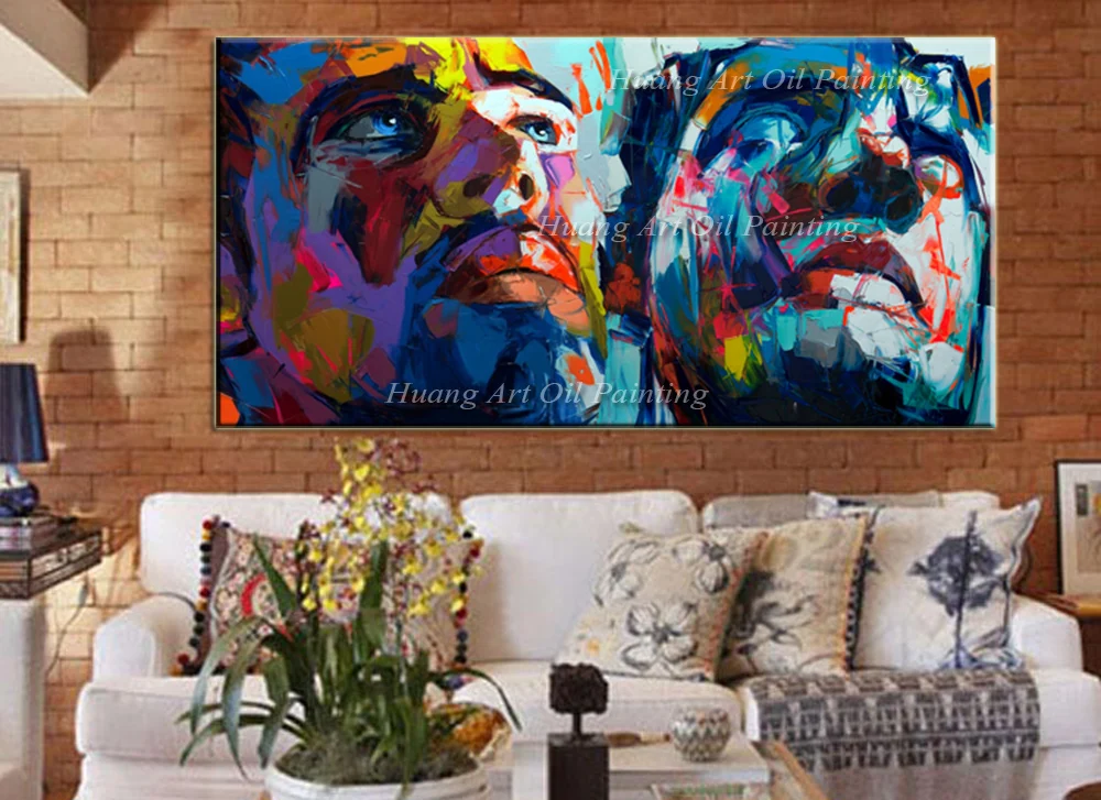 New Hand Painted Modern Abstract Knife Portrait on Canvas Wall Art Home Decor Oil Painting Mural Picture Look at Sky Character