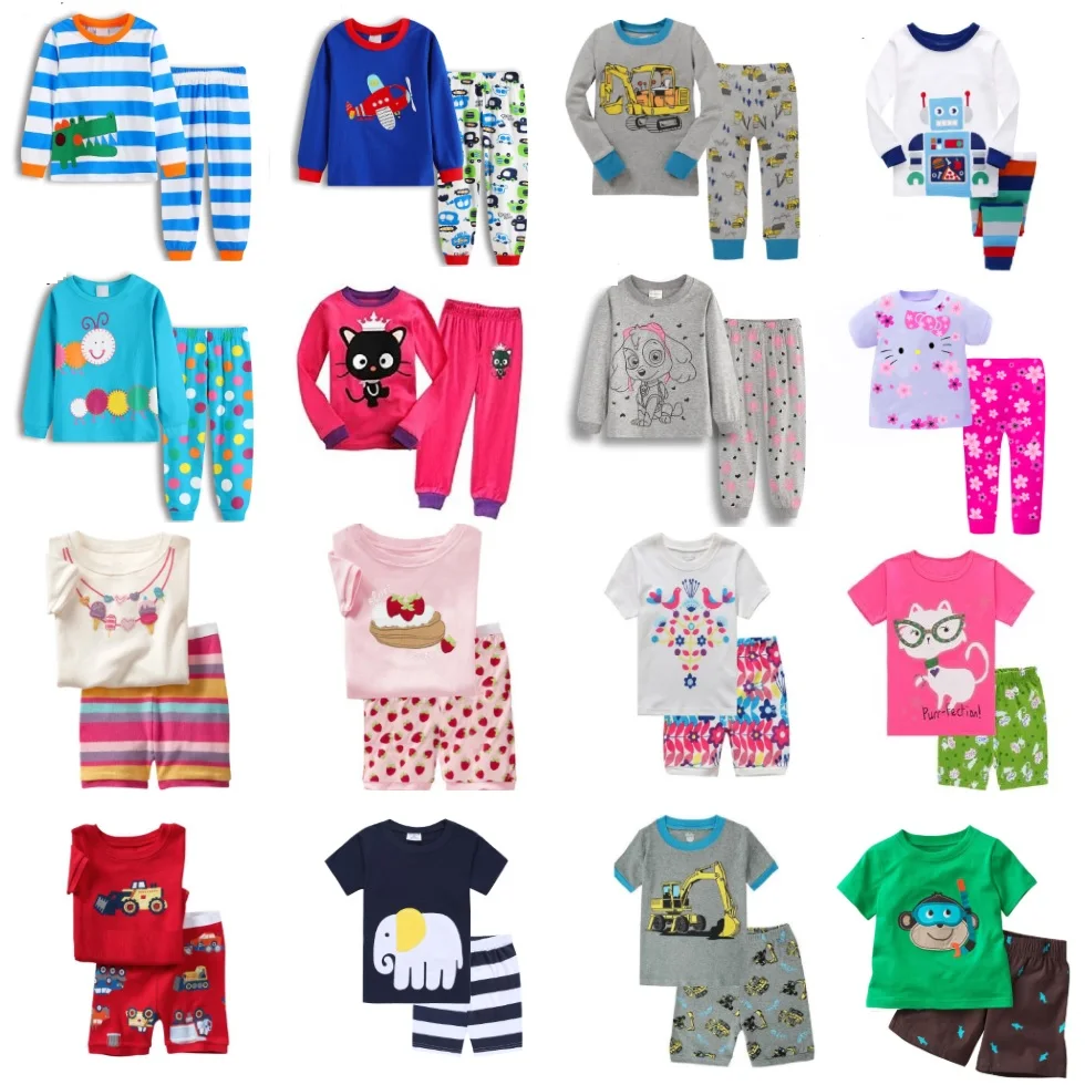 Hooyi Baby Boys Pajamas Suit Girls Sleepwear Sleep Suits Kids T-shirts Pants Children pyjama 100% COTTON Tops Trousers home wear