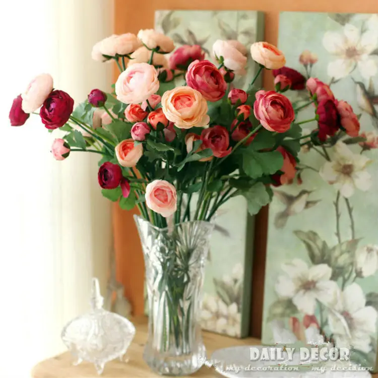 Wholesale !!! 60cm artificial Ranunculus asiaticus flower fake Persian Buttercup silk flowers Tea Rose decorative flowers