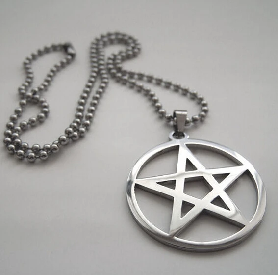 Top Selling New style Stainless Steel  pentagram Satan worship Pendant Beaded Necklace 24\'\'