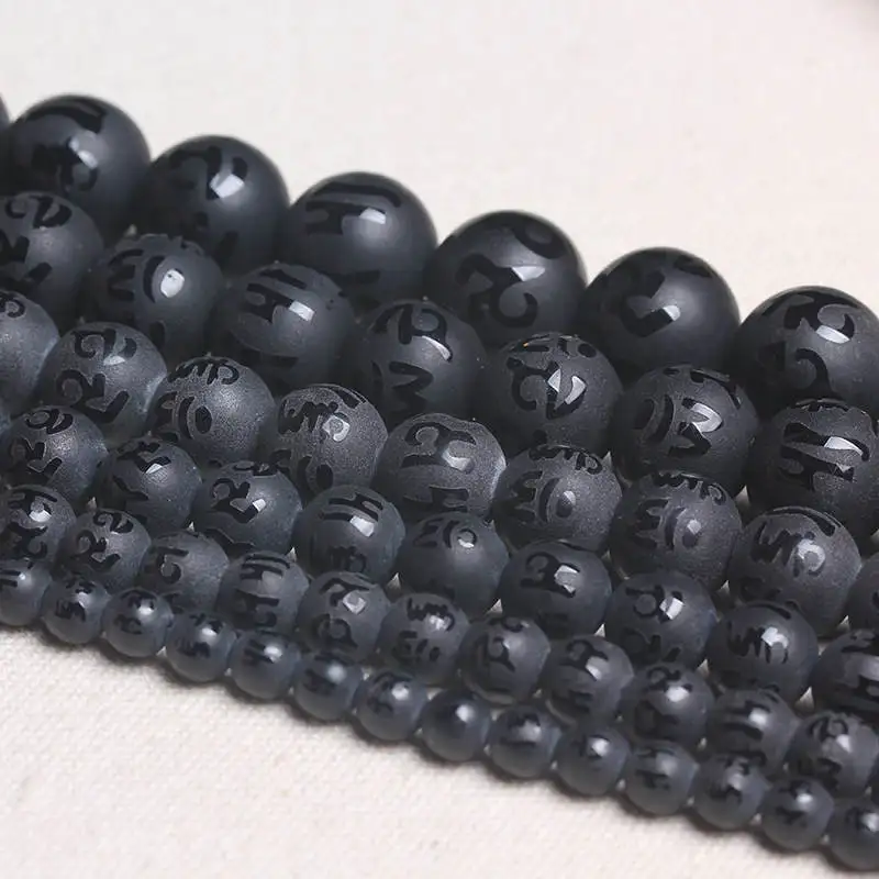 10Beads Tibetan Mantras Beads Black Carnelian Frosted Round beads 6/8/10/12/14/16mm OM MANI PAD ME HUM TSB0196