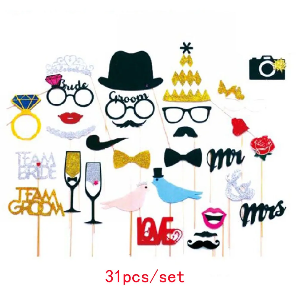 Fun Wedding Decoration Photo Booth Props DIY Mr Mrs Mask Glasses Photobooth Props Photo Accessories Wedding Event Party Decor