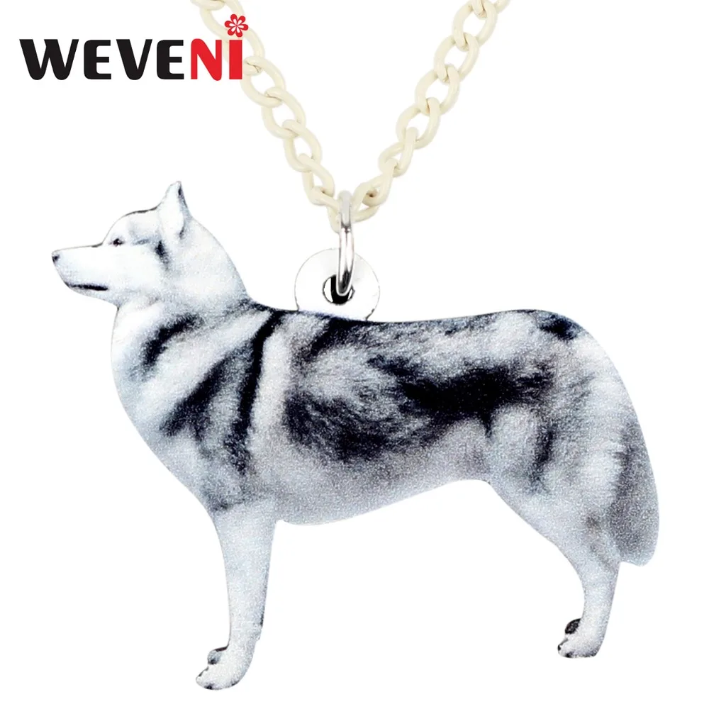 WEVENI Acrylic Standing Siberian Husky Dog Necklace Pendant Chain Choker Bijoux Jewelry For Women Girls Bijoux Gifts Pets Lovers