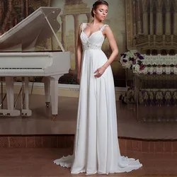 Beach Wedding Dresses Customized Spaghetti Strap Sleeveless Pleats Beading Bride Princess Long Gowns Boho Bridal Gowns