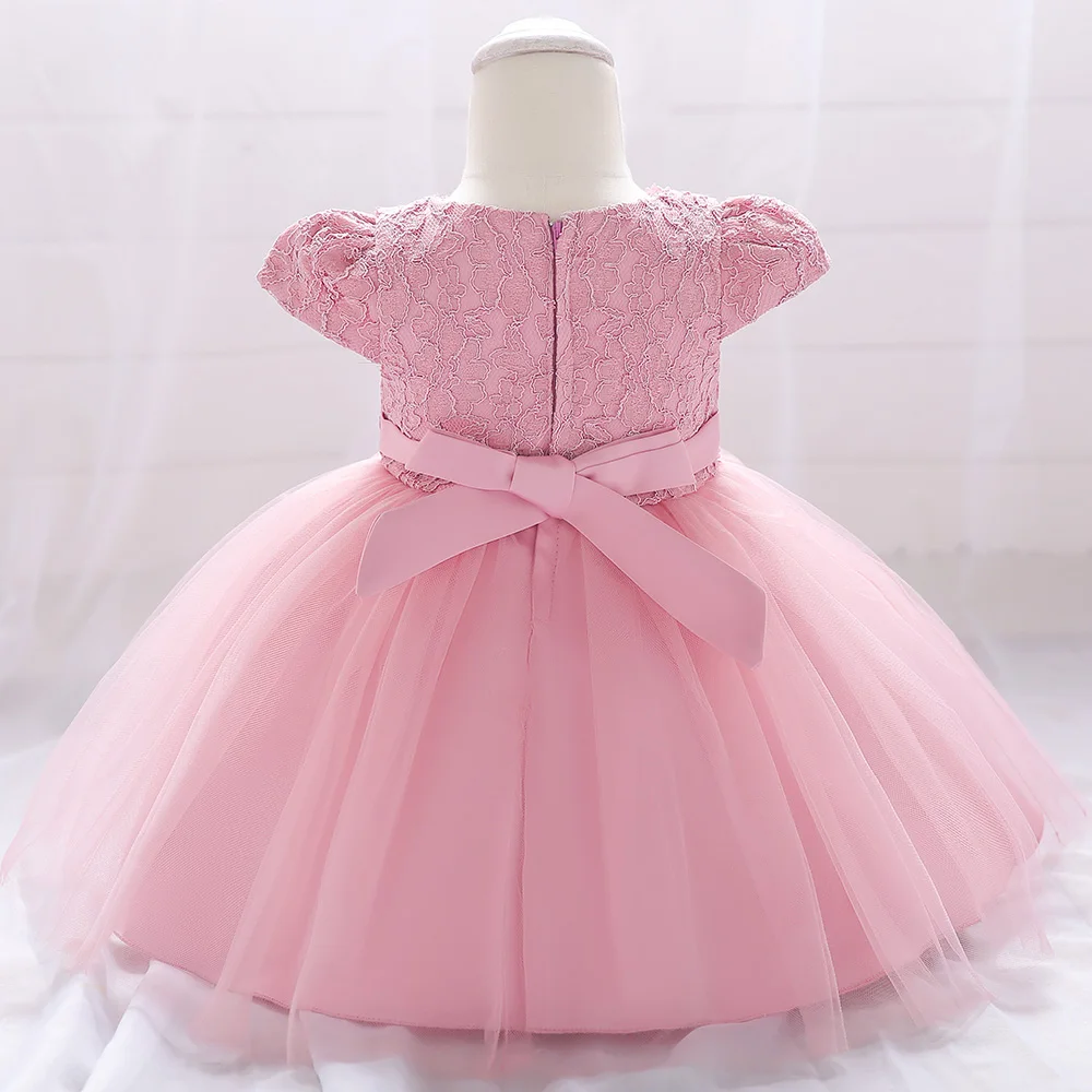 Newborns Girl Dresses Flower Bow Lace Kid Girls Baptism Dresses 1 Years Birthday Party Princess Baby Dresses