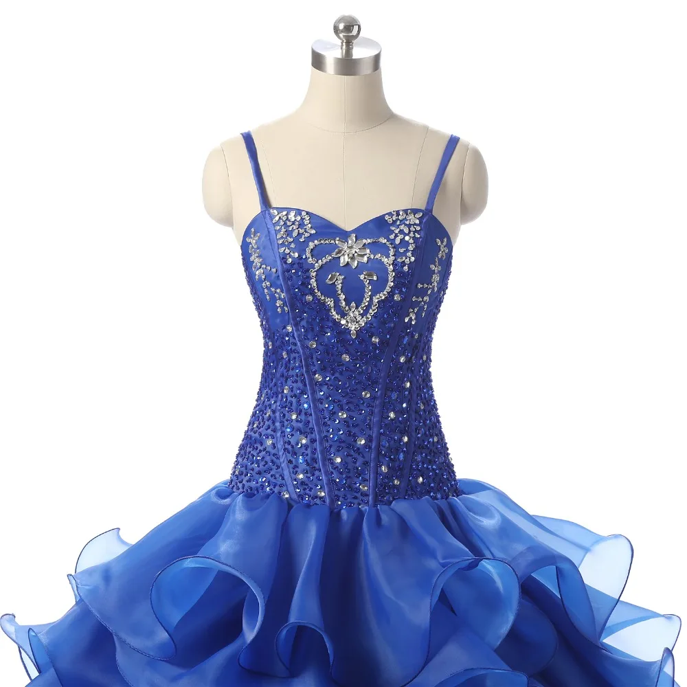 JaneVini-elegante vestido de quinceañera Azul Real, con tirantes finos, con cuentas de Organza y volantes, de talla grande, 16 vestidos de fiesta