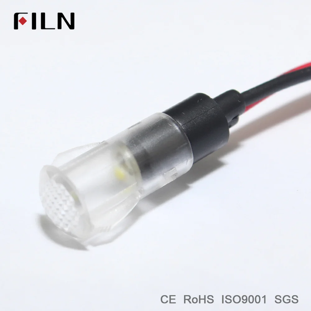 FILN 8mm 120v 220v 12v mini plastic led indicator light red bilue green white emergency signal lamp with wire