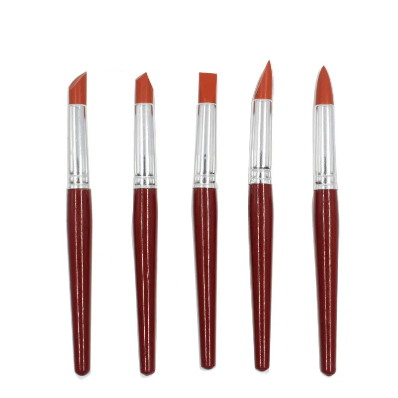 5 pcs/set large size red wooden poles rubber silicon rubber pens soft clay and nail carving tools