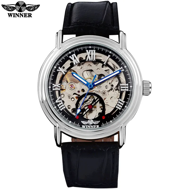 TWINNER fashion men mechanical watches leather strap hot casual brand men's automatic skeleton black watches relogio masculino