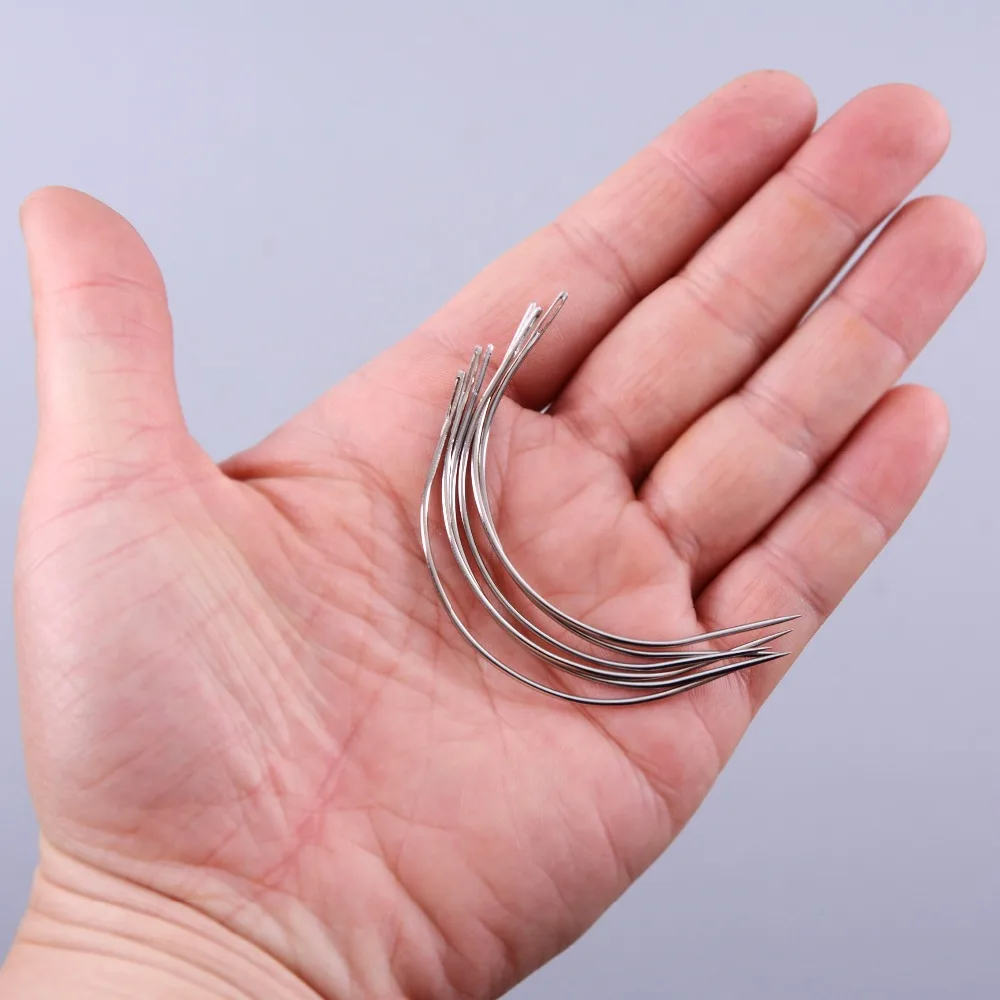 12pcs 9cm Long C Type Curved Needles Hair Weaving Thread/Sewing Needle for Hair Extension Tool