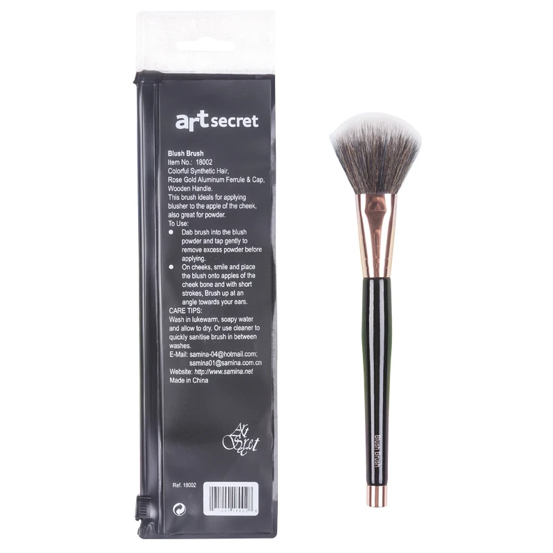 Professional Blush Highlight Brush Soft Synthetic Hair Rose Gold Ferrule Wood Handle Makeup Cosmetics Beauty Tools 18002 18003