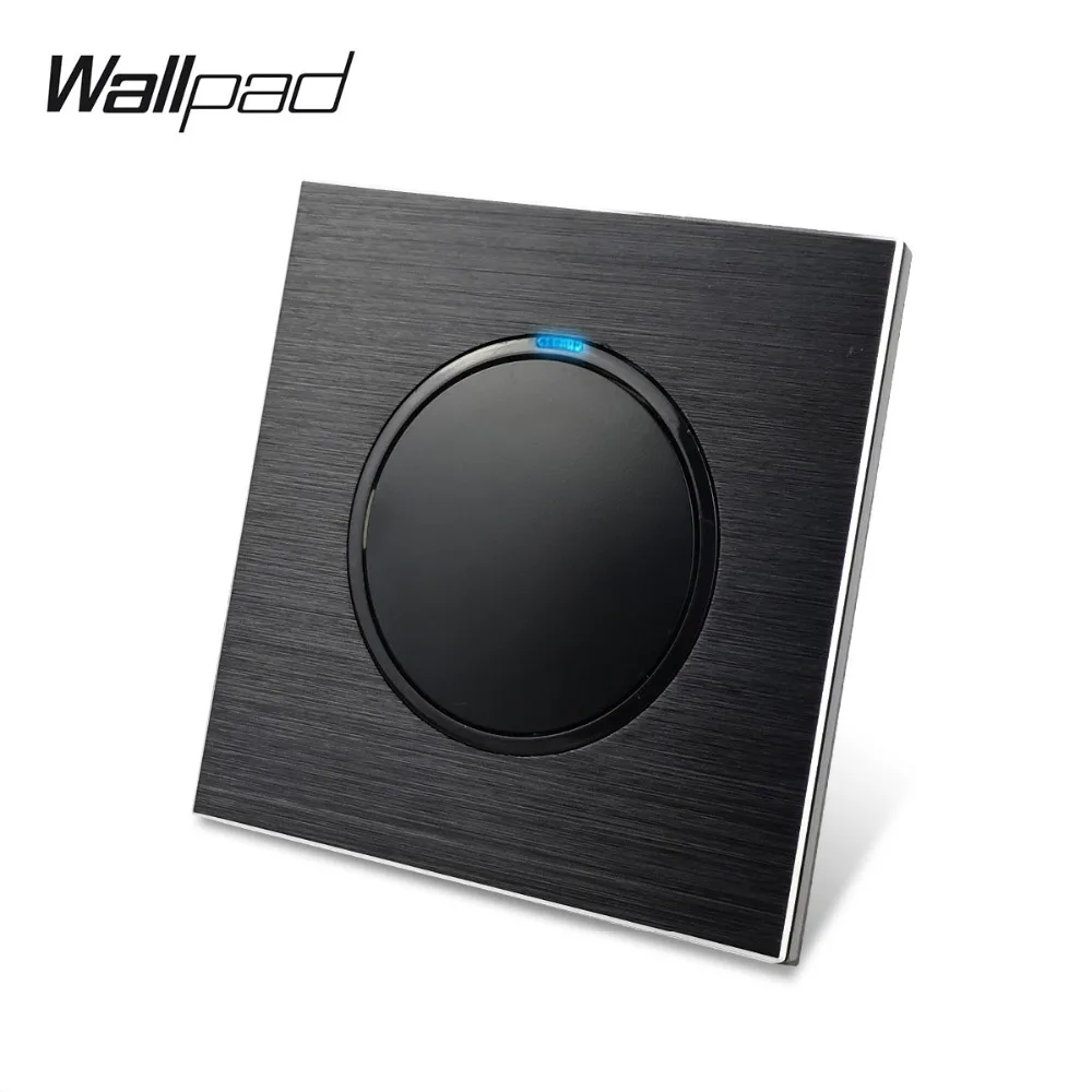 Wallpad L6 Black Metal Aluminum Plate Random Click Push Return Button With Blue LED Indicator 1 Gang 2 Way Wall Light Switch