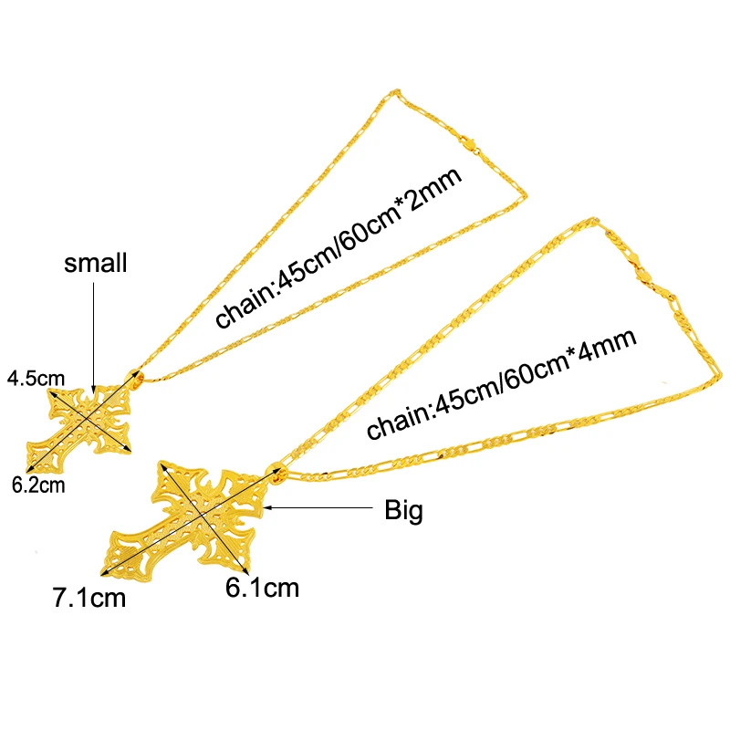 Ethlyn Big/Small Gold Cross Necklace for Women/Men Good Style Gold Color Ethiopian Crosses Charm Pendant Eeligion Jewelry Gift