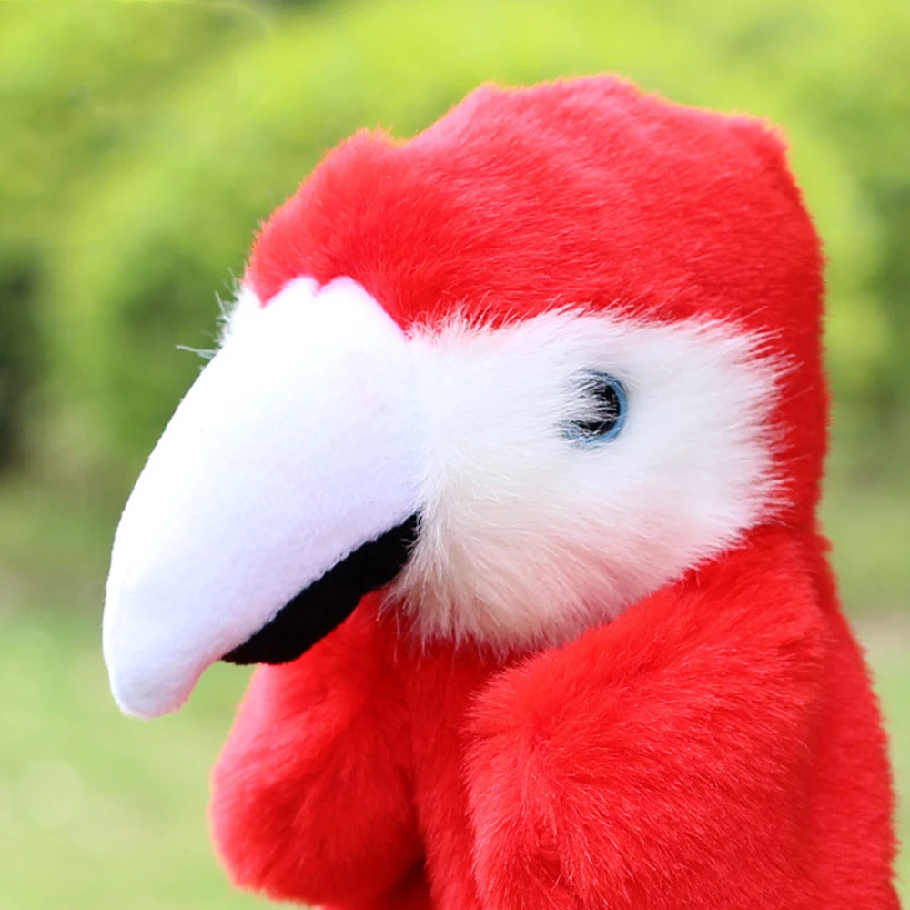 Mainan boneka tangan anak-anak burung bayan merah