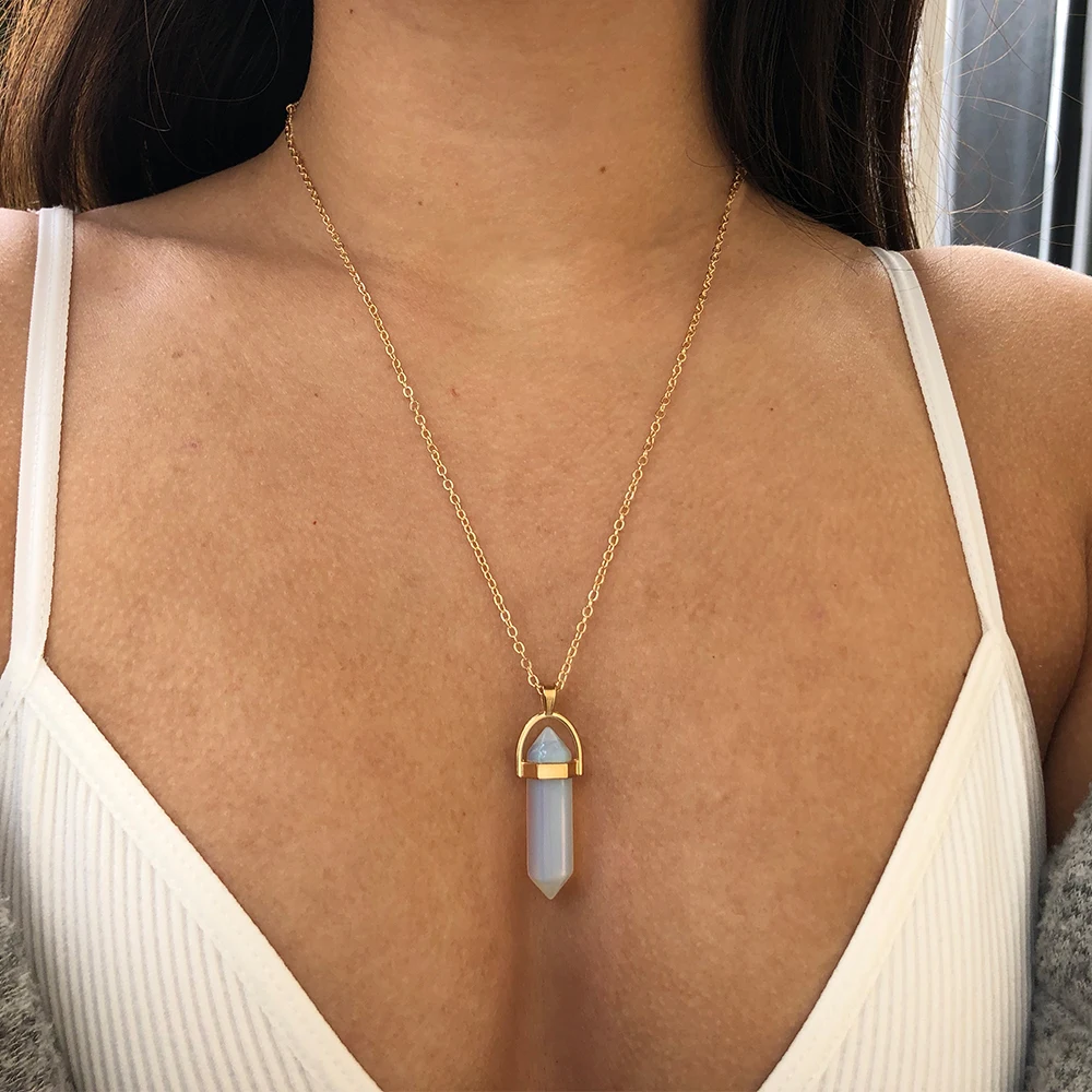 IPARAM Fashion Trend Crystals Necklace Bohemian Hexagon Opal Pendant Necklace Female Hexagon Crystal Necklace Gift 2021 NEW