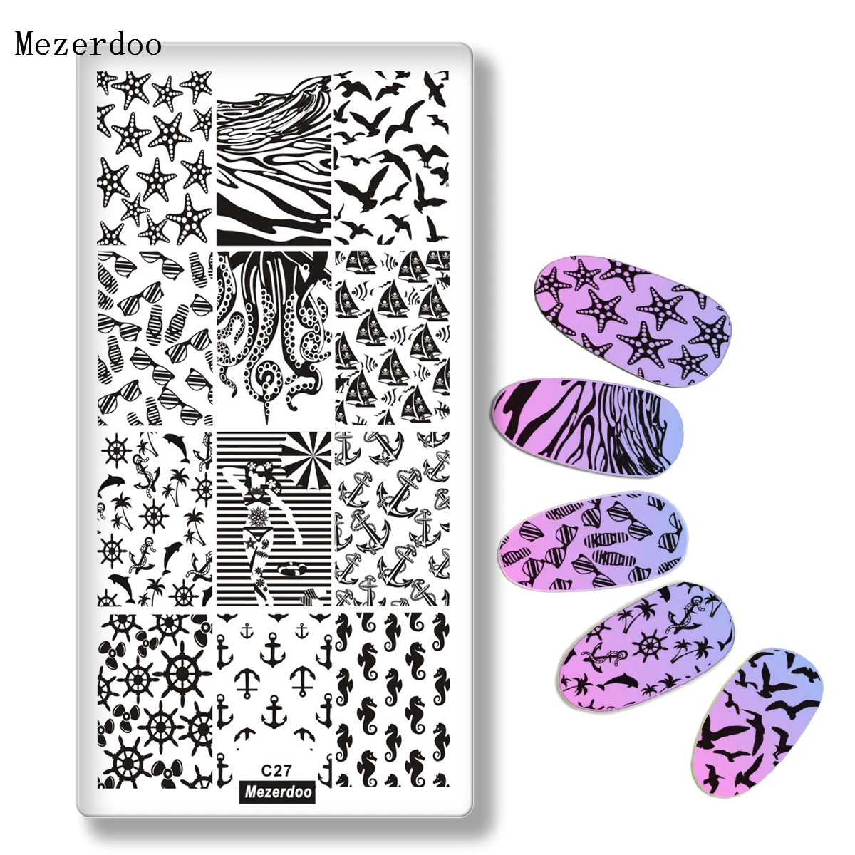 

Geometry Wave Anchor Stamping Template Nail Art Stamp Image Plate Sexy Girls Sunglasses Waves Design Manicure Nail Plates C27