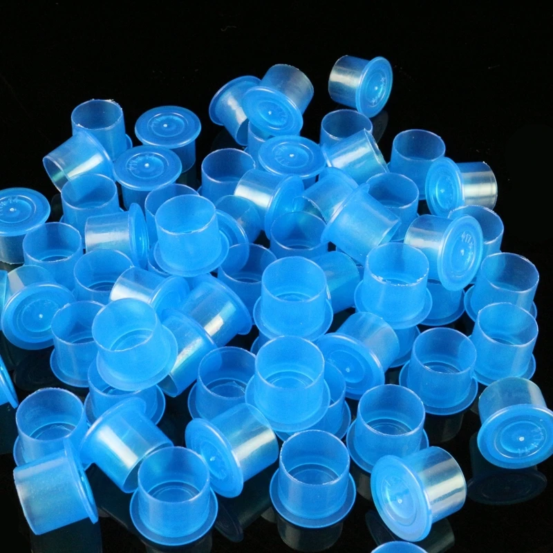 14mm Tattoo Ink Cups Caps 1000 Stück Kunststoff Tattoo Pigment Ink Cup Selbststehende große blaue Tasse Versorgung Tattoo Kostenloser Versand