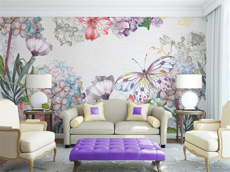 Custom murals modern minimalist hand-painted floral living room TV background wallpaper wallpaper movie wall covering wallpaper