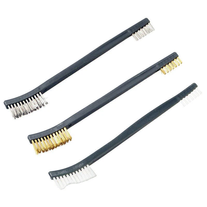 3Pcs Double End Detailing Brush Brass Wire Steel Wire Synthetic Fiber Brush Kits For Cleaning Polishing Metal Rust Clean Tools