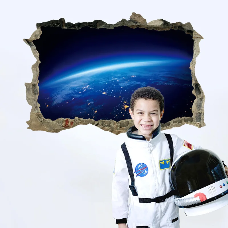 3D Star Universe Series Broken Wall Stickers For Kids Baby Rooms Bedroom Home Decoration Decals Mural Poster Sticker On The Wall