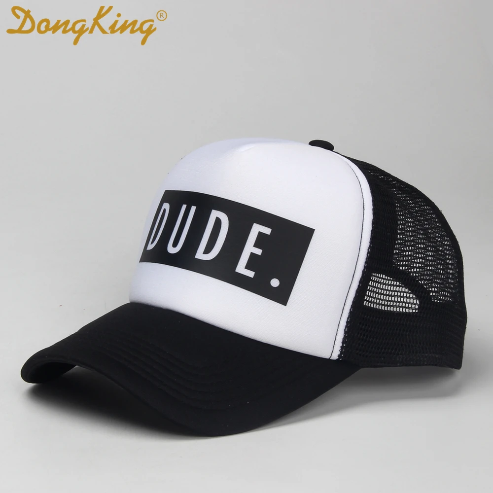 DongKing Trucker Hat DUDE Print Cap Father Mom Son Trucker Dude Hat Kids Child Baby Adult Mesh Baseball Caps Gift