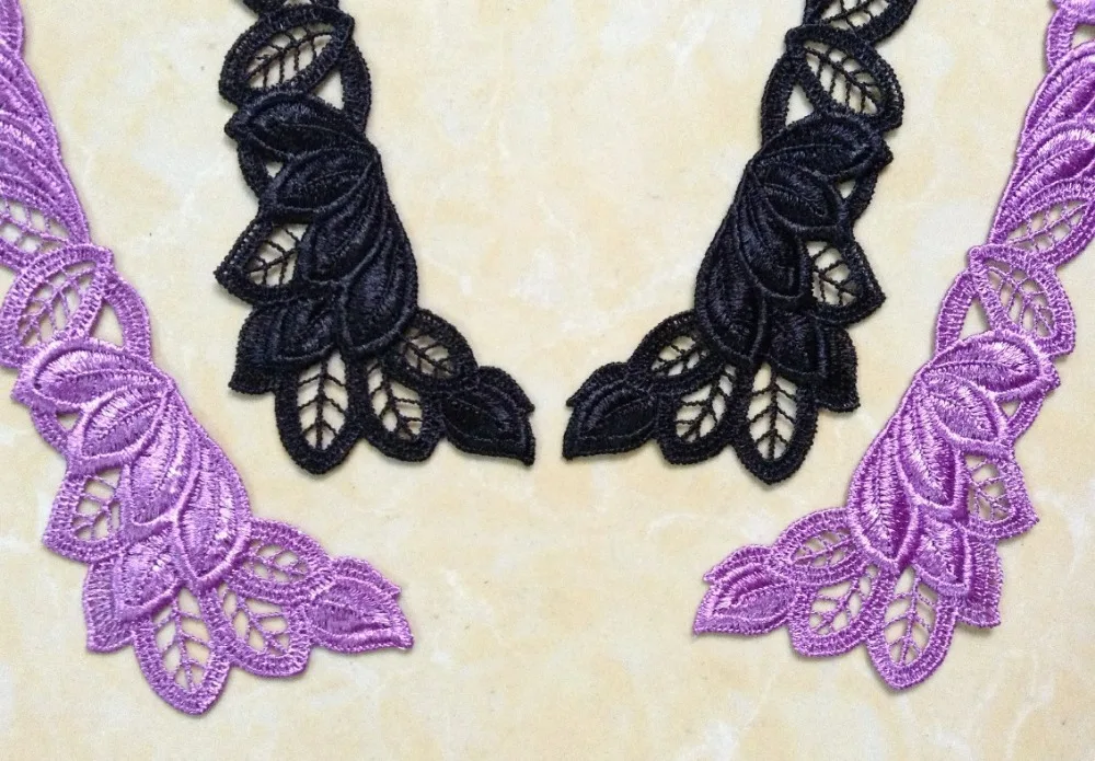 FREE SHIPPING 22*4.5cm Black&Purple high quality embroidery mirrored appliques,fashion and romantic accessories,XERY14301U