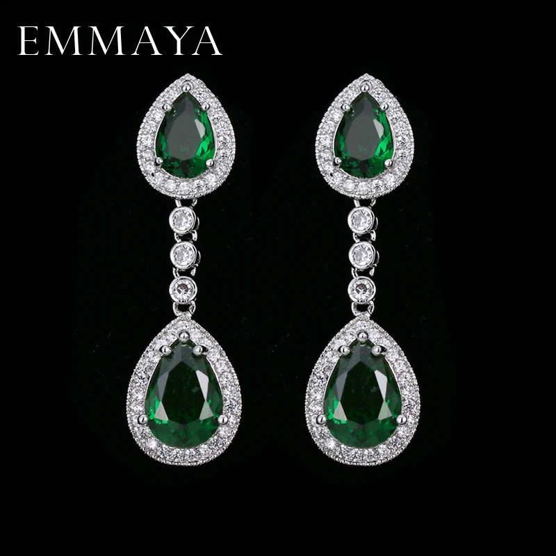 EMMAYA Trendy Water Drop CZ Crystal Earrings for Women Vintage Silver Color Wedding Party Earrings Jewelry brinco