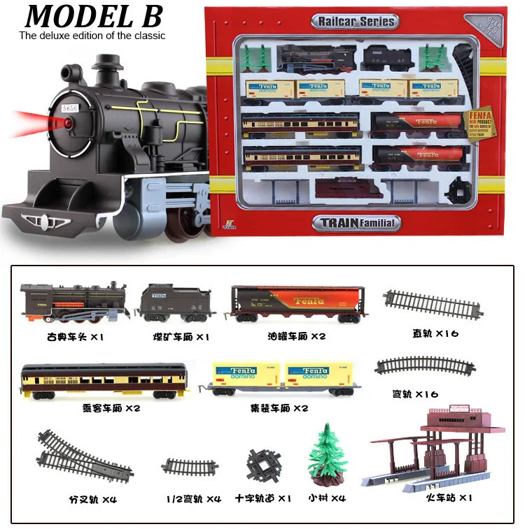 Super Long Electric Rail Car Set Classical Modern Train Set Assembly Track Toys For Children Gift