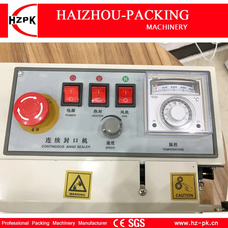 HZPK Automatic Vertical Type Stainless Iron Body With Spray Sealer Continuous Plastic Film Sealing Machine With Conveyor FR770