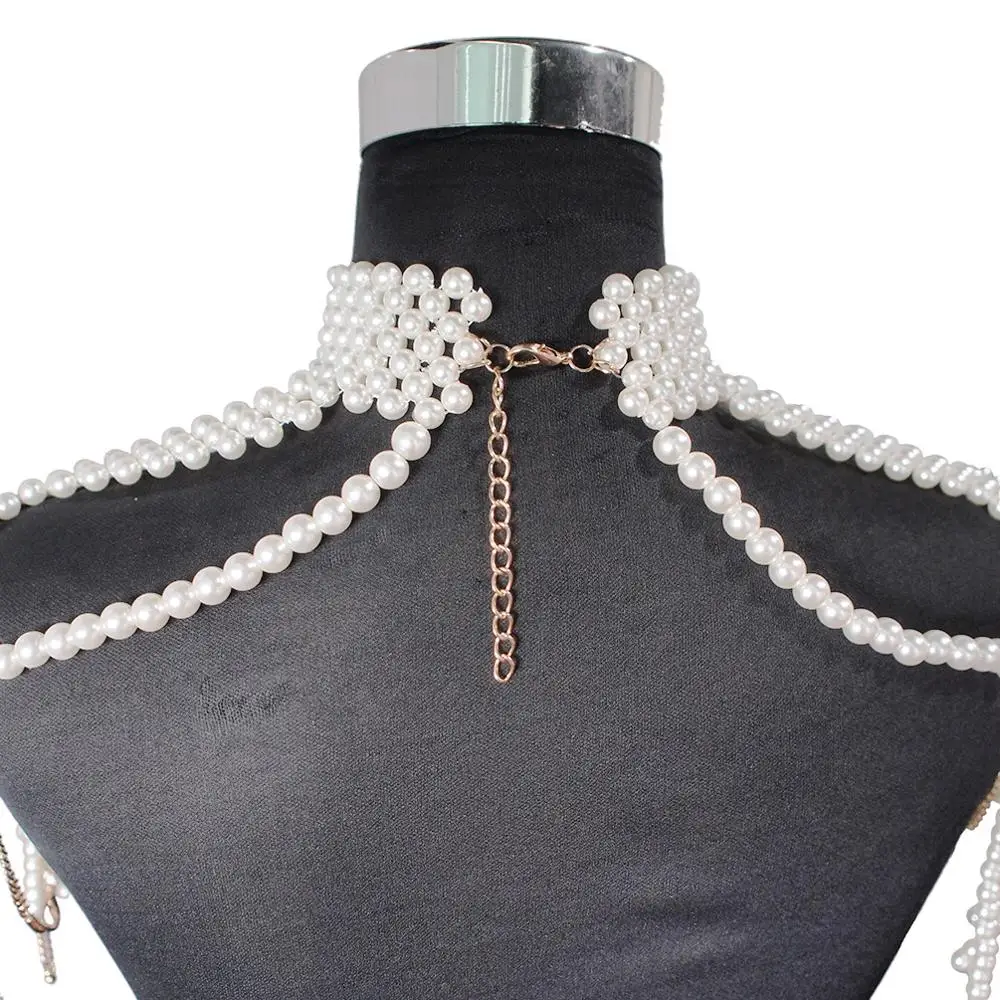 MANILAI Imitation Pearl Shoulder Chain Necklaces Multilayer Statement Necklaces Pendants Women Sexy Statement Body Party Jewelry