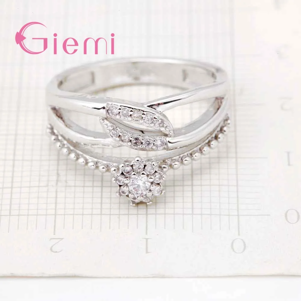 Hot Luxury Crystal Wedding Engagement Prrety Gifts For Bridal 925 Sterling Silver Accessories Elegant Popular Wide Rings