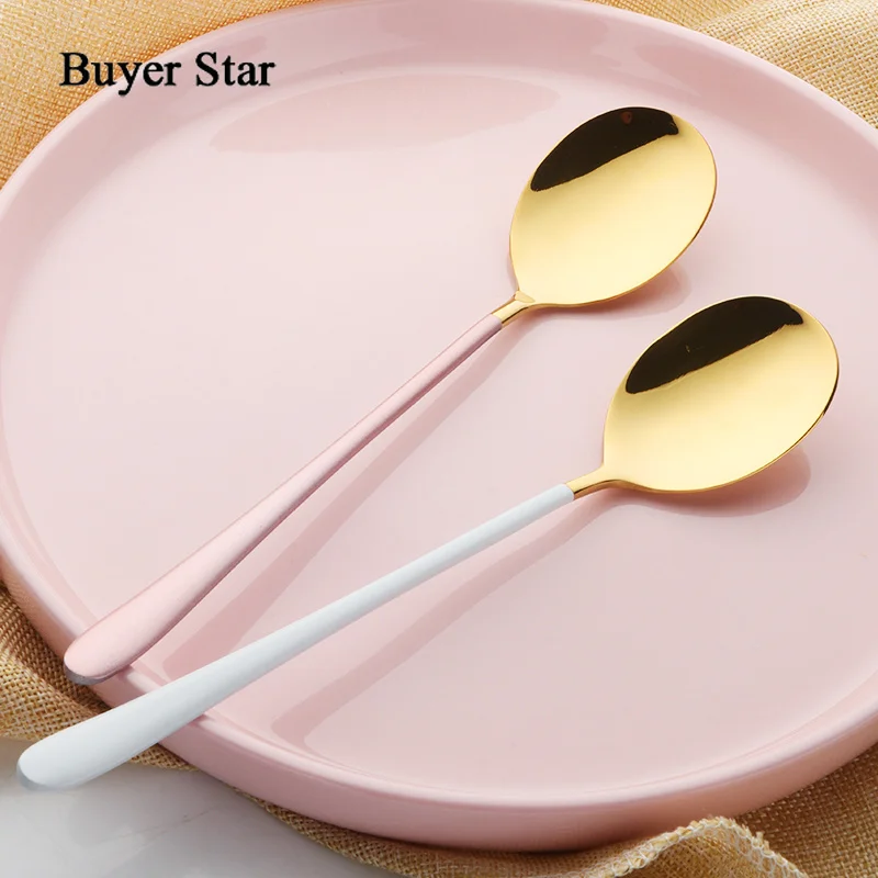 Buyer Star 5 Colors Stainless Steel Spoon 1 pcs Gold Spoon for Ice Cream Dinner Tableware Gold Plated Dessert Tea Coffee Spoons