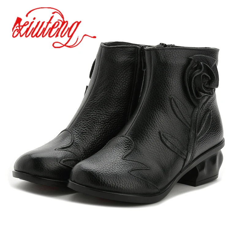 Xiuteng New Genuine Leather Women pump Boots Winter Warm Shoes Botas Feminina Female Ankle Fashion Women Boots Botas Mujer