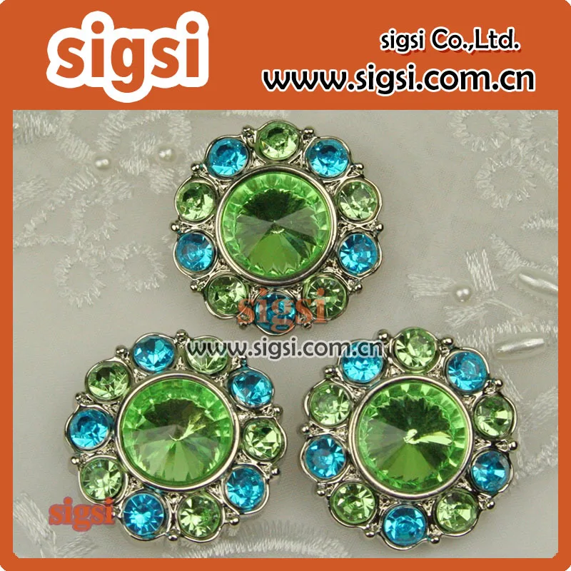 popular green crystal acrylic rhinestone button for decor